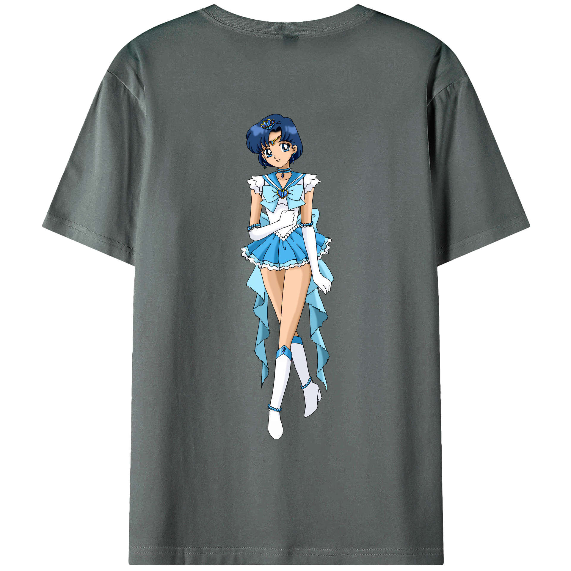 （画像用） 美少女戦士セーラームーン 水野 亜美 みずの あみ Sailor Moon Mizuno Ami 綿100％ メンズ半袖Tシャツ（バックプリント） 通気性